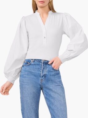 Balloon sleeve mixed media top